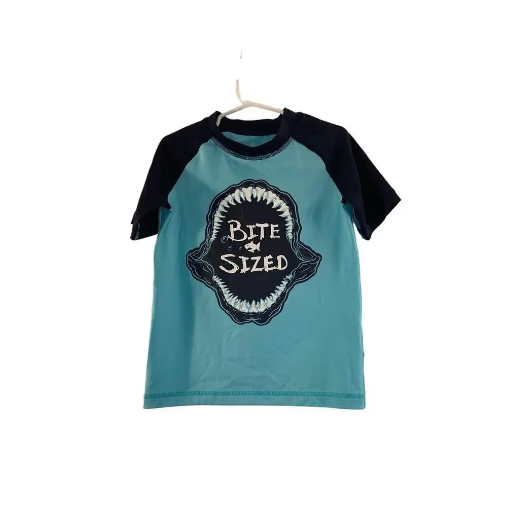 SPORT PLACE Boy’s Bite Size Shark Short Sleeve Swim Shirt / Size: 5T